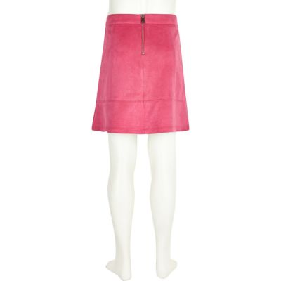 Girls pink faux suede skirt